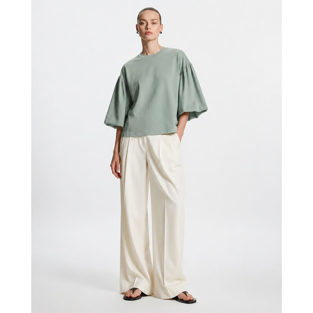 COS Sage Green Boxy Top Balloon Sleeve Short Sleeve Blouse Relaxed M